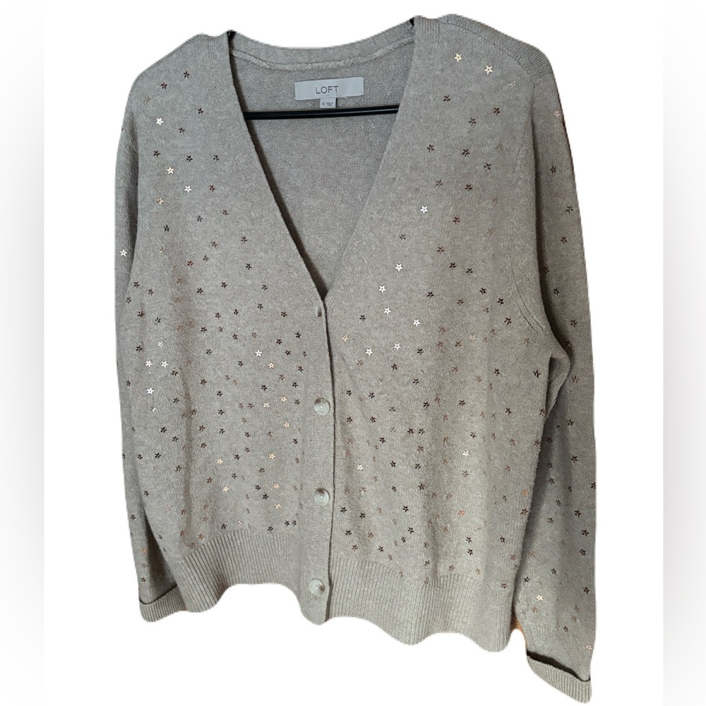 LOFT Women's Beige Cardigan with Star Details
